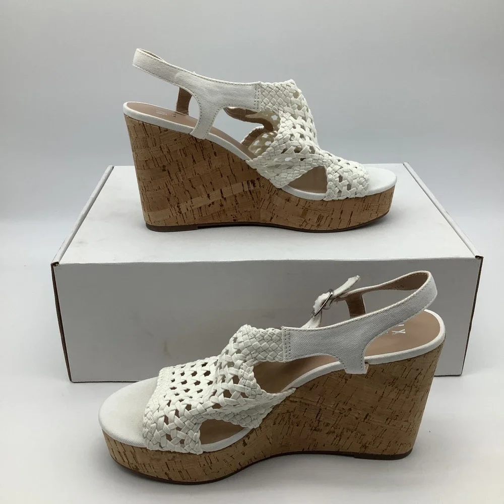 Mix No 6 Jaleena Womens White Woven Wedge Platform Sandals Size 10 New